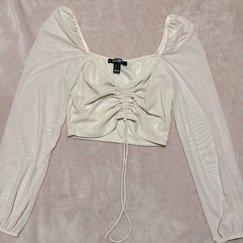 Cream color scrunch crop top
